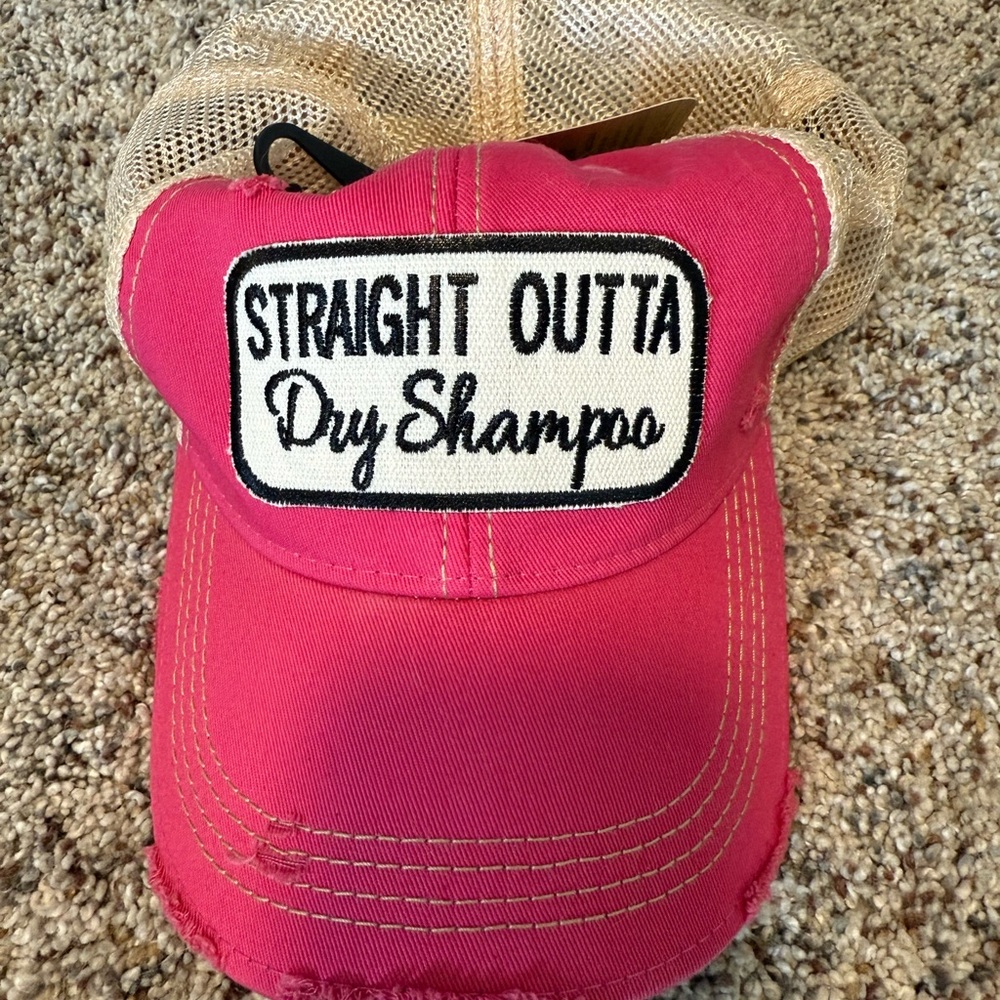Pink Cap with 'Straight Outta Dry Shampoo' Patch